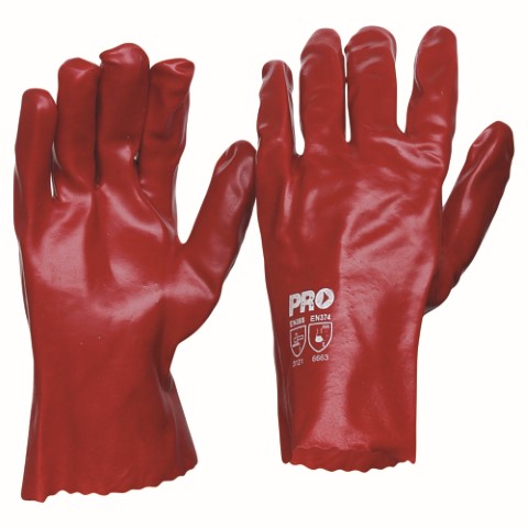 GLOVE PVC RED 27CM SINGLE DIPPED 